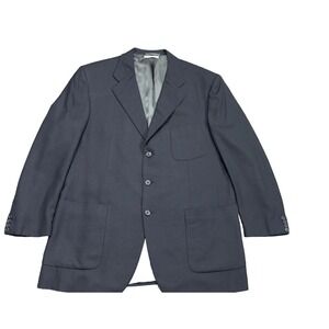 Belvest Nailhead Woven Solid Black Sport Coat Blazer  Super 120 S Wool 46L